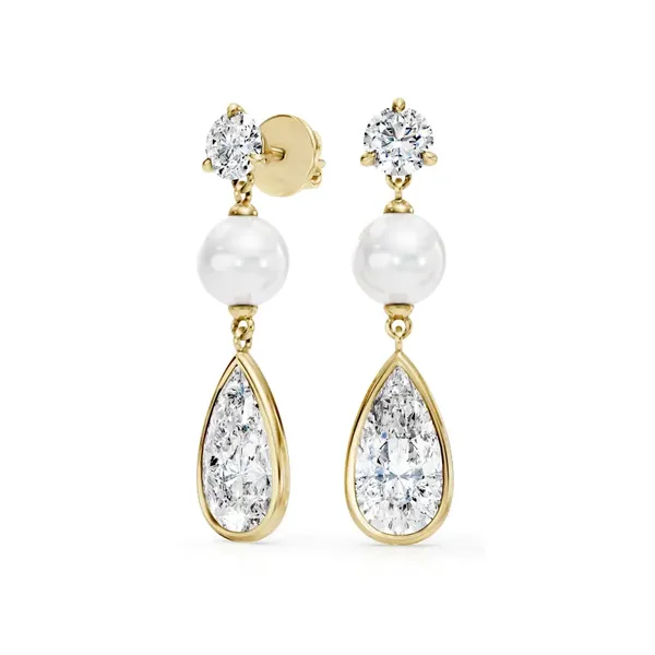 Pear Shaped Lab-Grown Diamond and Freshwater Pearl Bridal Drop Earrings