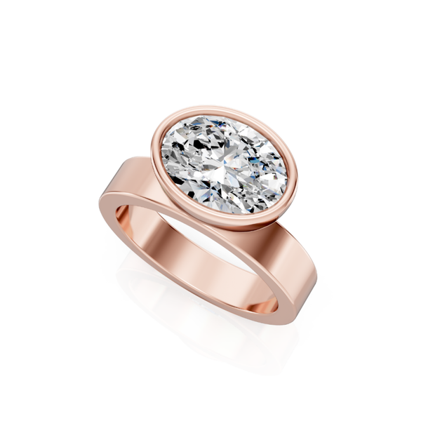 East-West Oval Natural Diamond Engagement Ring with Cigar Band
