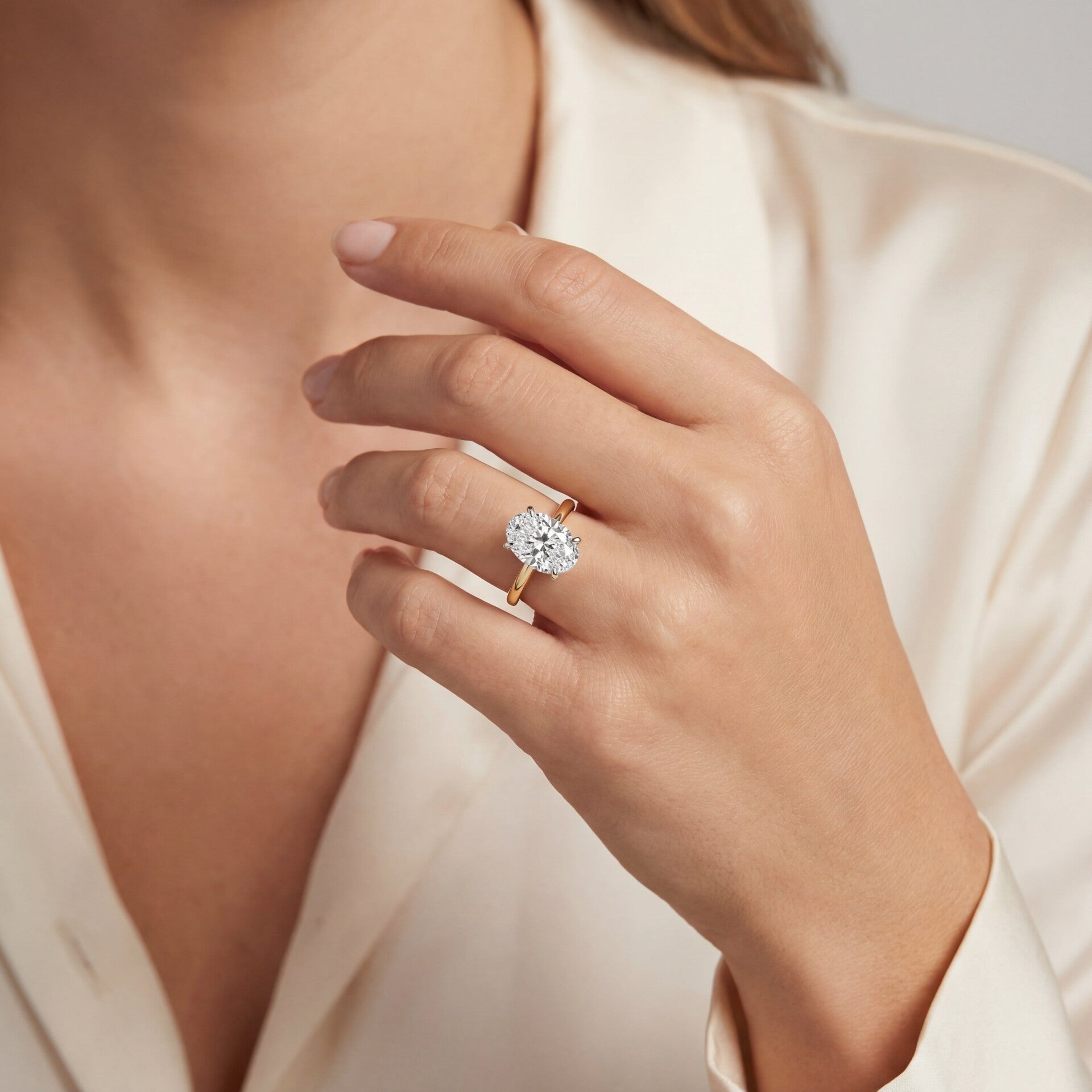 Oval Cut Lab-Grown Diamond Engagement Ring with Hidden Halo