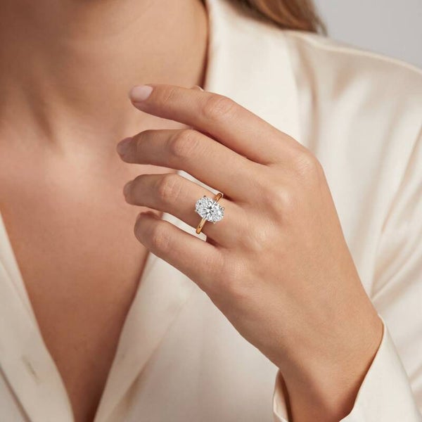 Oval Cut Lab-Grown Diamond Engagement Ring with Hidden Halo