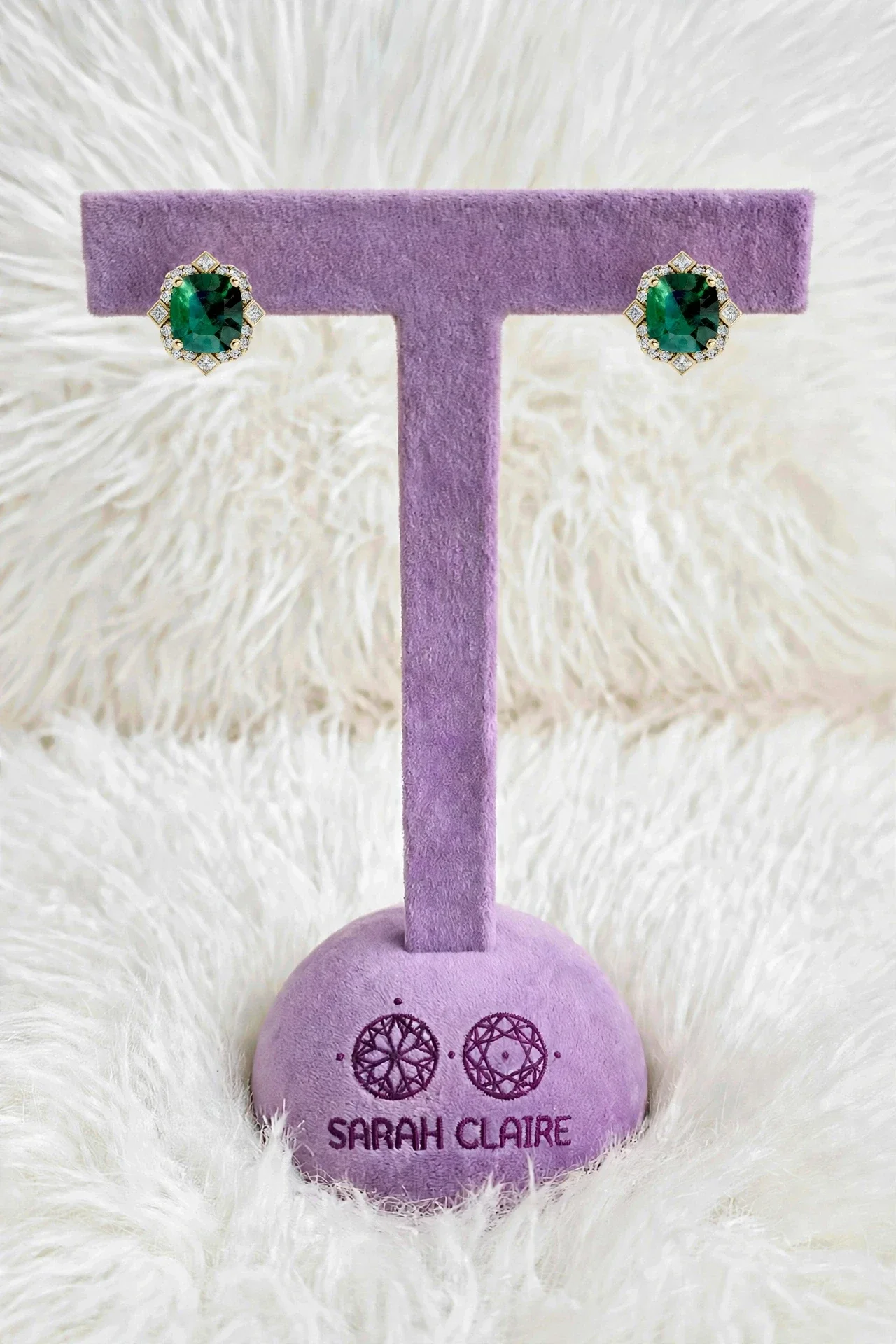 Lab-Grown Emerald and Diamond Art Deco Stud Earrings