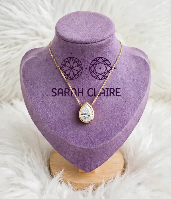 Bezel Set Lab-Grown Pear Diamond Solitaire Pendant