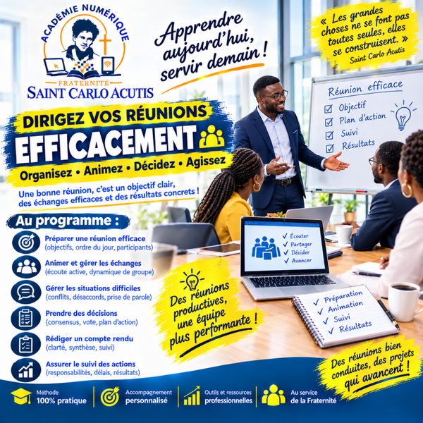 Dirigez vos réunions efficacement Identifiez les meilleures pratiques et appliquez-les concrètement pour des réunions plus productives.