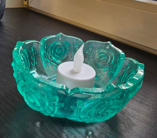 Decoratieve LED-theelichthouder/schaaltje groen transparant