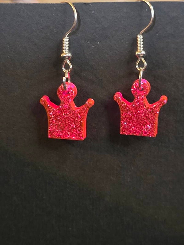 Glitter Kroon Oorbellen | Hot Pink Sparkle