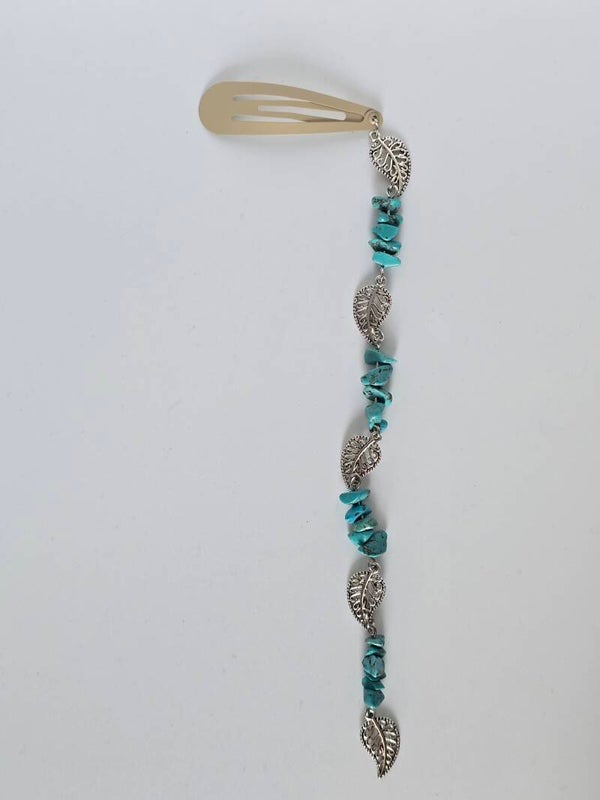 Bohemian Nature: lange haarclip met Turquoise & blaadjes