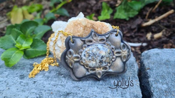 Dendriet Jaspis cabuchon polymeer ketting