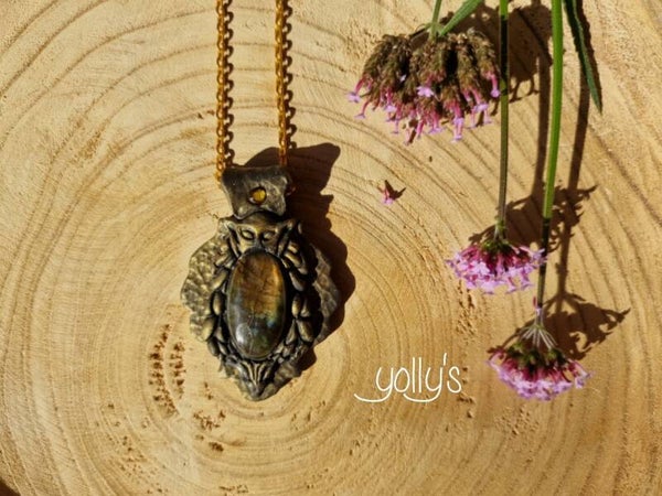 Groen met Gouden Labradoriet in Polymeer ketting