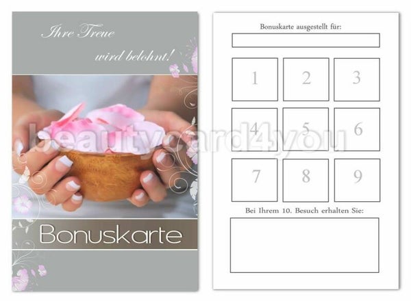 Hochwertige Bonuskarten (201)  Kundenkarten Nagelstudio Wellness Massage Maniküre Nail