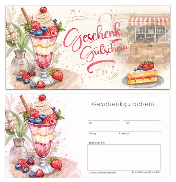 Geschenkgutschein für Gastronomie (F387) Bäckerei Cafe Eisdielen Cafeteria Restaurant