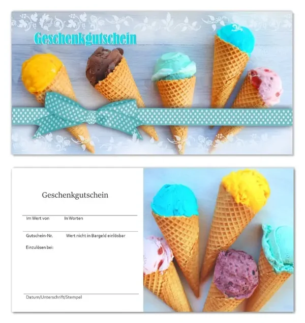 Geschenkgutscheine für Gastronomie (F077)  Eisdielen Eis Cafeteria