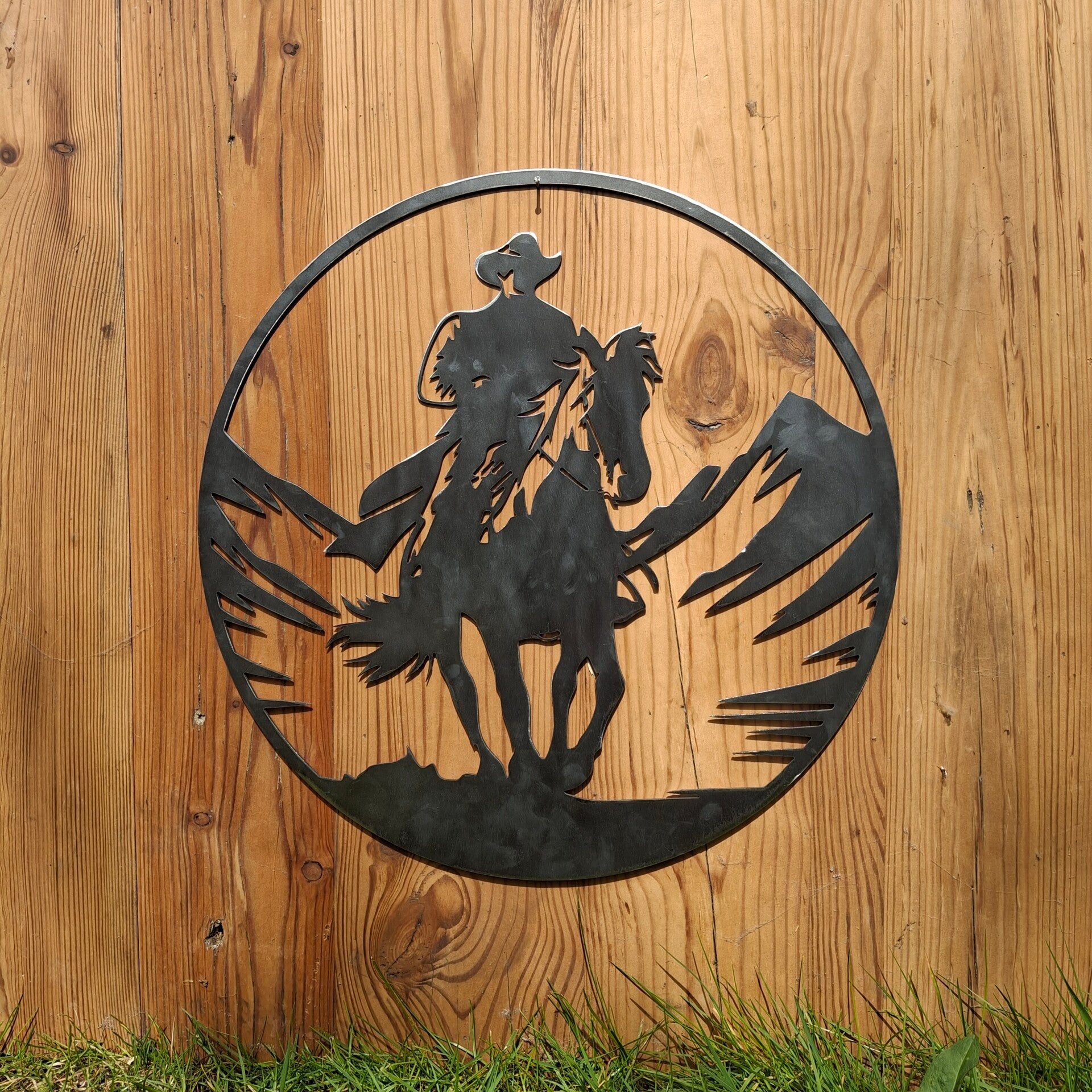 Cowboy op Paard - Metalen wanddecoratie