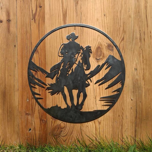 Cowboy op Paard - Metalen wanddecoratie