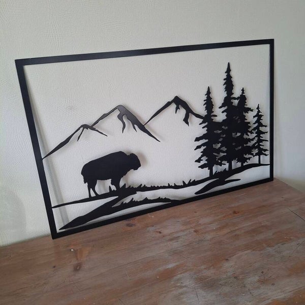 Bizon in het bos - Metalen wanddecoratie