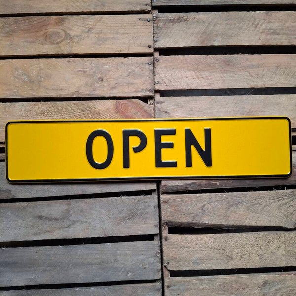 Open - Metalen kentekenplaat geel