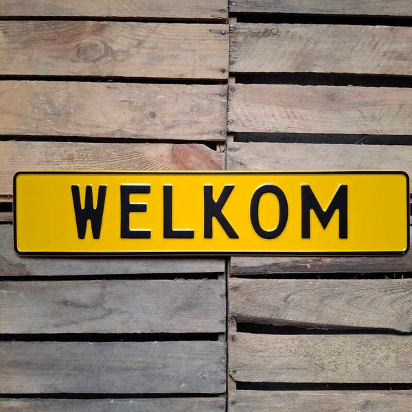 Welkom - Metalen nummerplaat geel