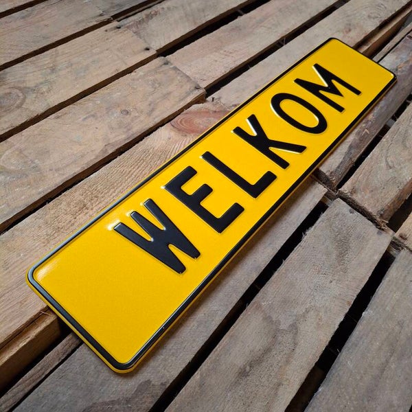 Welkom - Metalen nummerplaat geel