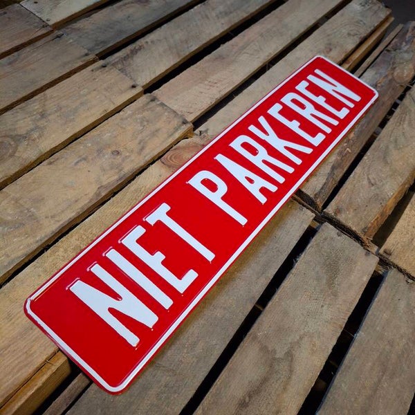Niet parkeren - Metalen nummerplaat rood