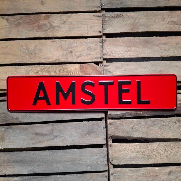 Amstel - Metalen nummerplaat rood