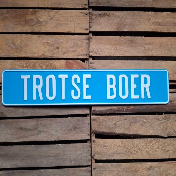 Trotse boer - Metalen nummerplaat lichtblauw