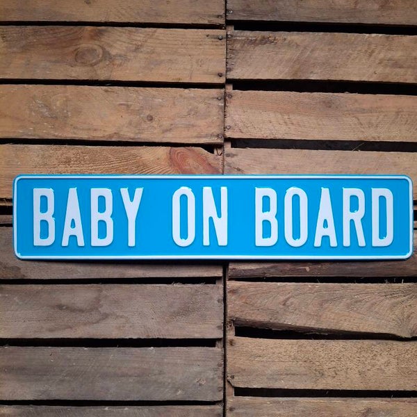 Baby on board - Metalen nummerplaat lichtblauw