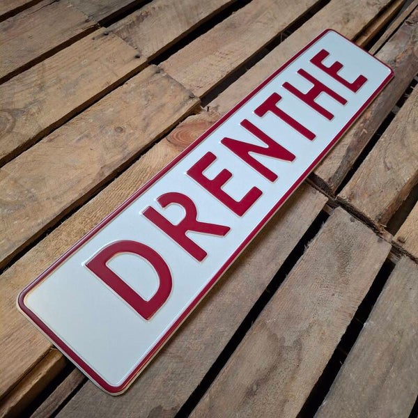 Drenthe - Metalen nummerplaat wit