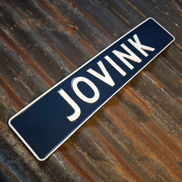 Jovink - Metalen nummerplaat oud blauw