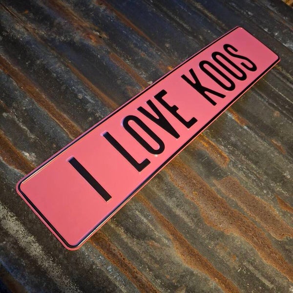 I love Koos - Metalen nummerplaat roze
