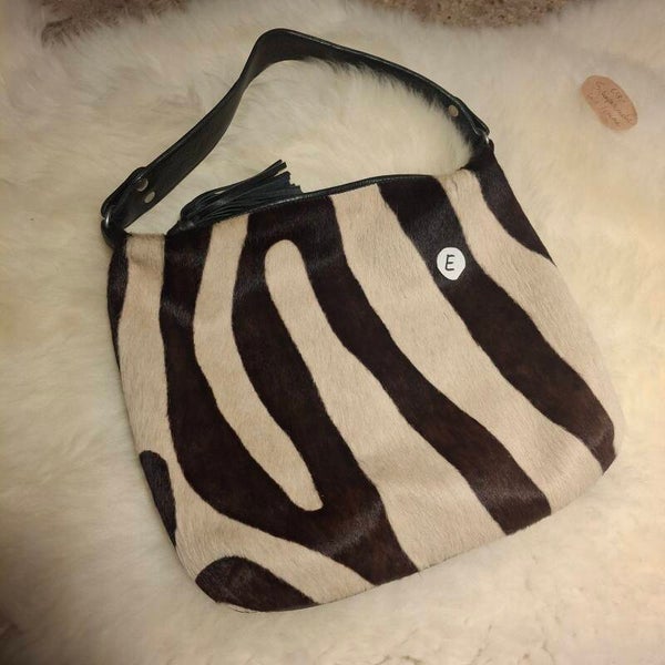 Handgemaakte leren tas - Zebraprint XL