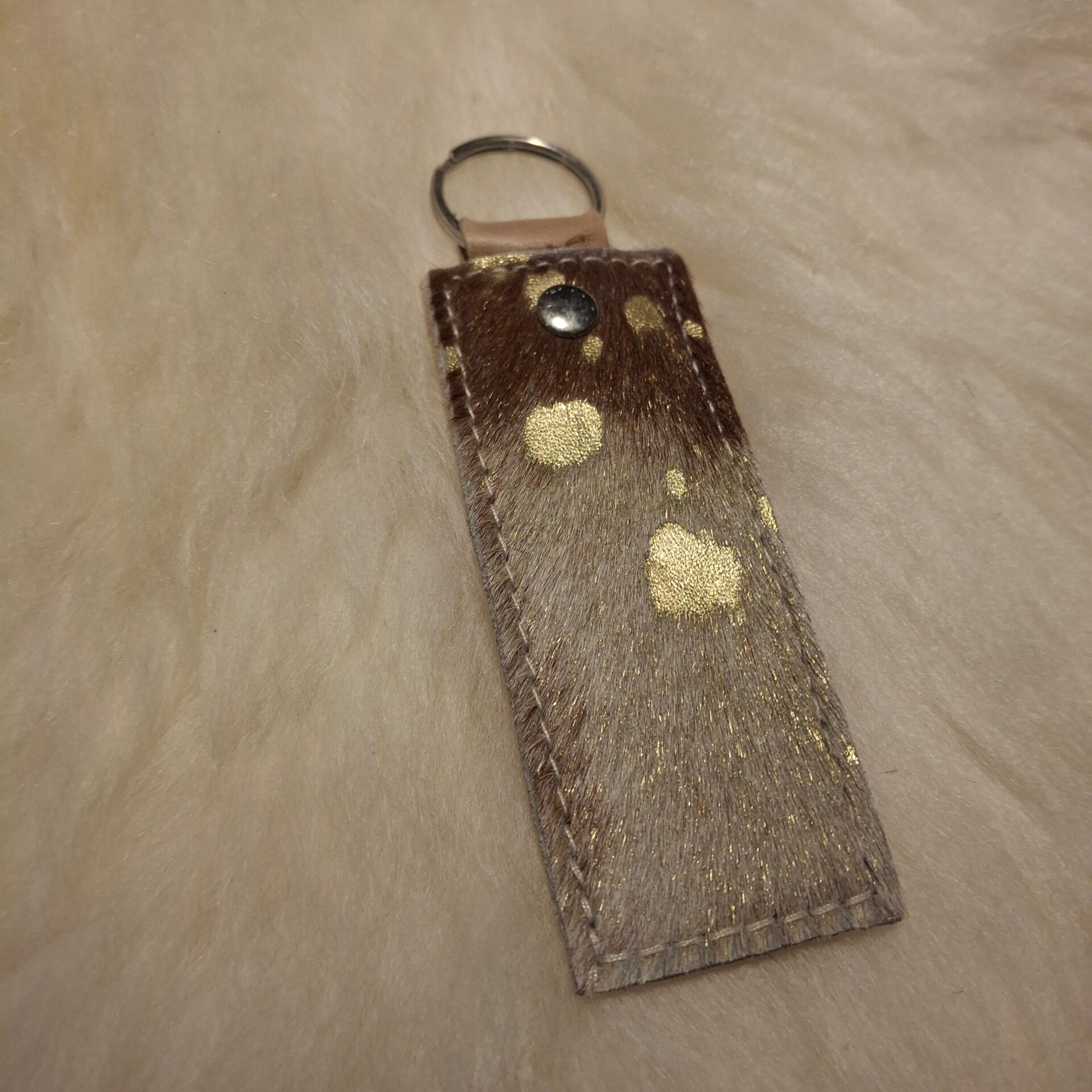 Leren tashanger / sleutelhanger - Rechthoek wit bruin