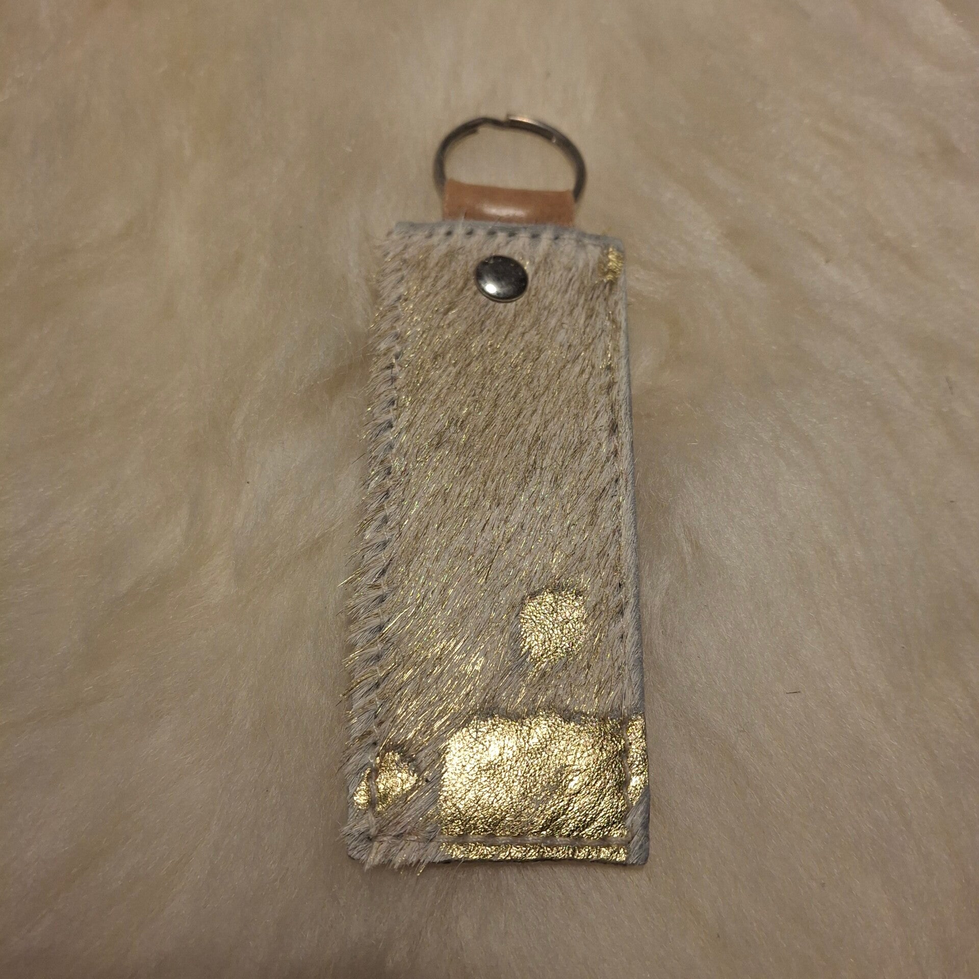 Leren sleutelhanger / tashanger - Rechthoek glitters