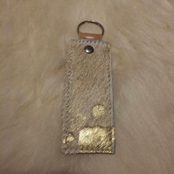 Leren sleutelhanger / tashanger - Rechthoek glitters