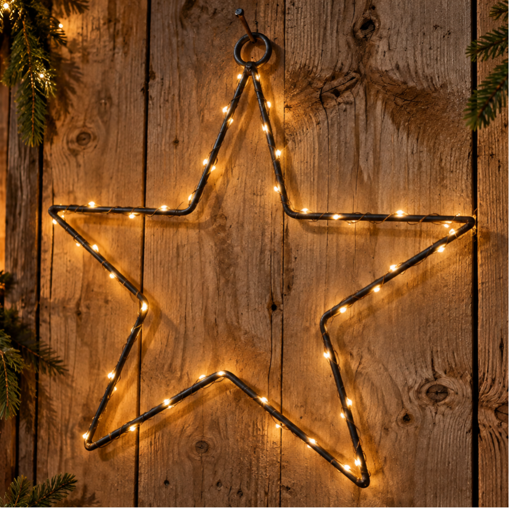 Handgemaakte ijzeren kersster met ophangoog - Kerstdecoratie