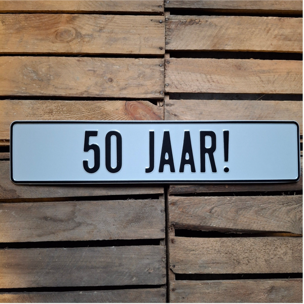 50 jaar! - Metalen nummerplaat wit