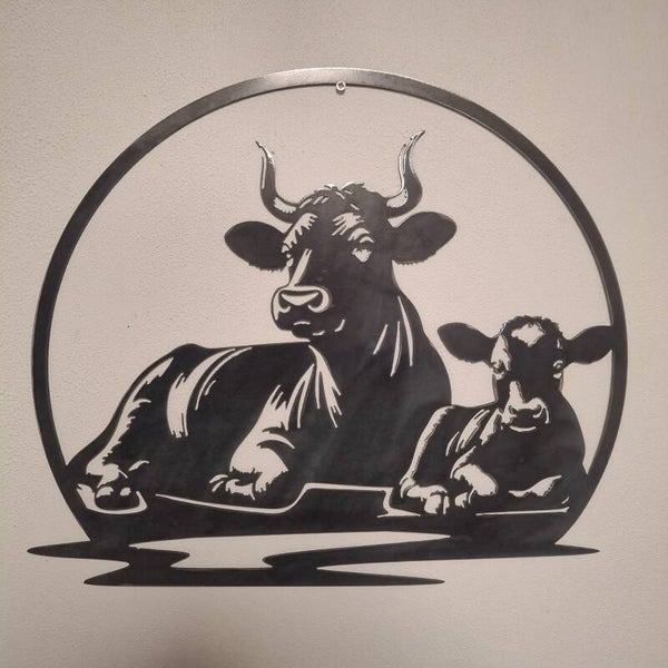 Koe met Kalf - Metalen wanddecoratie