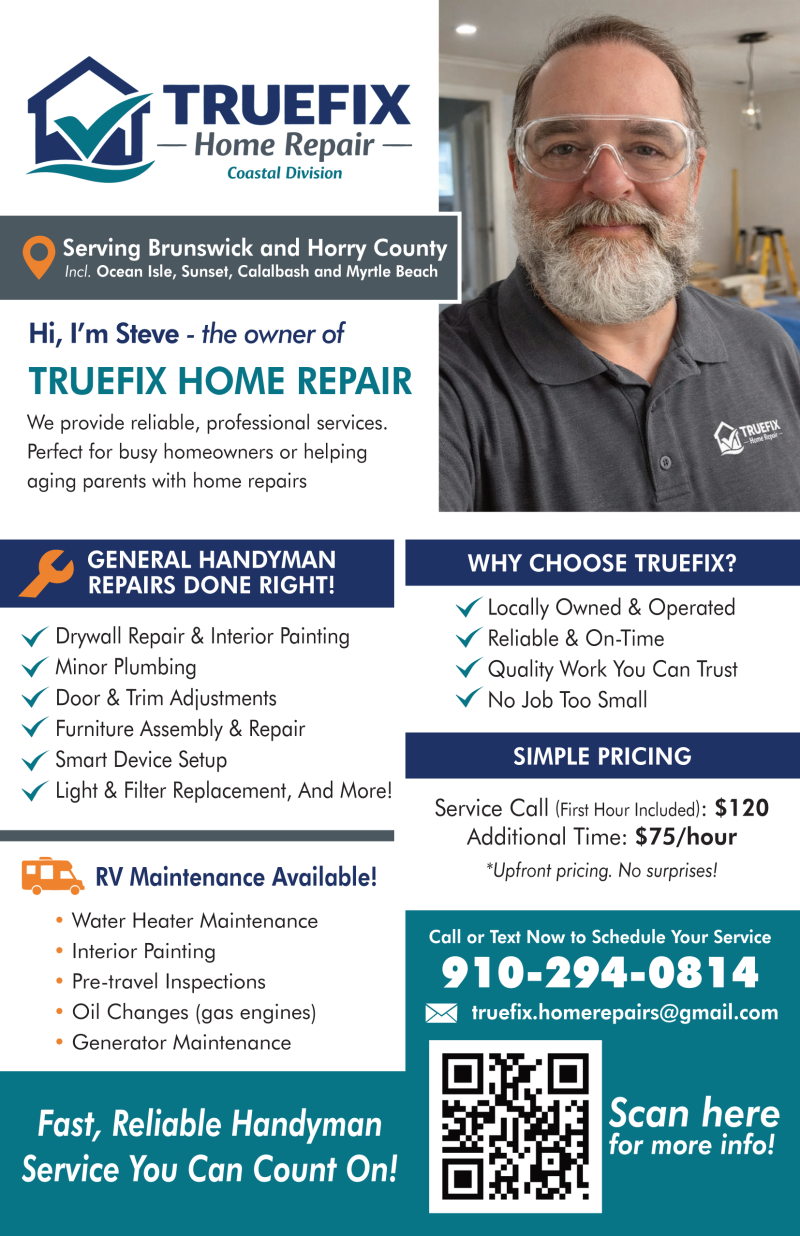 handyman Brunswick County NC handyman Ocean Isle Beach NC home repair Shallotte NC handyman Horry County SC drywall repair handyman minor plumbing repair small home repairs near me RV maintenance services