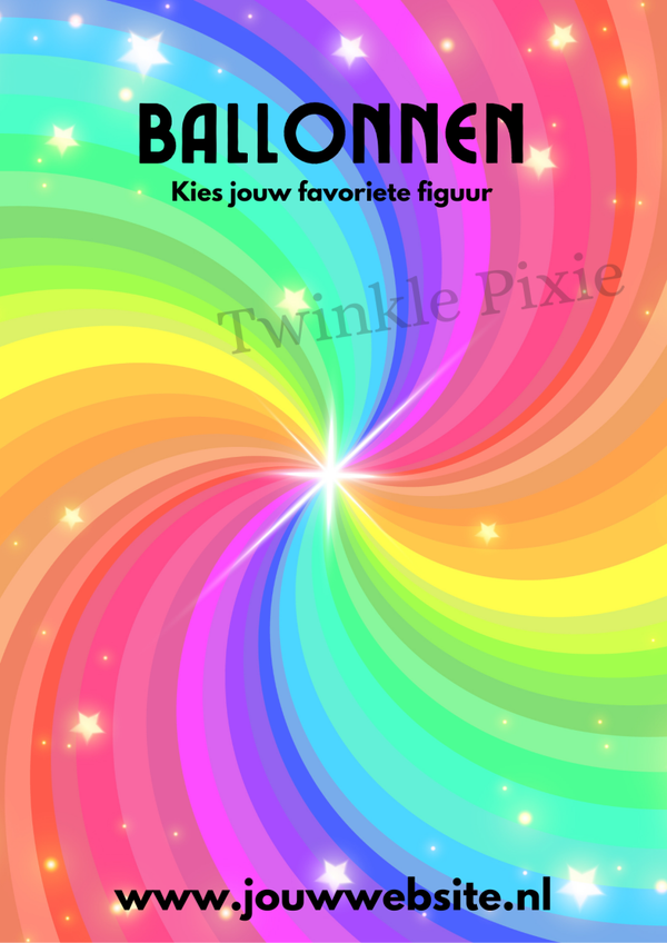 Ballonnen - menukeuzebord A3 - neon regenboog