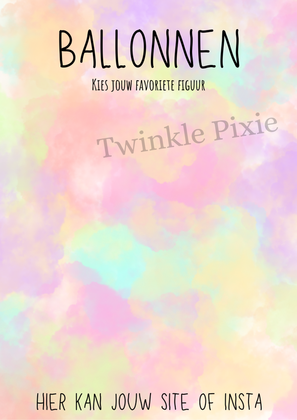 Ballonnen - menukeuzebord A3 - pastel