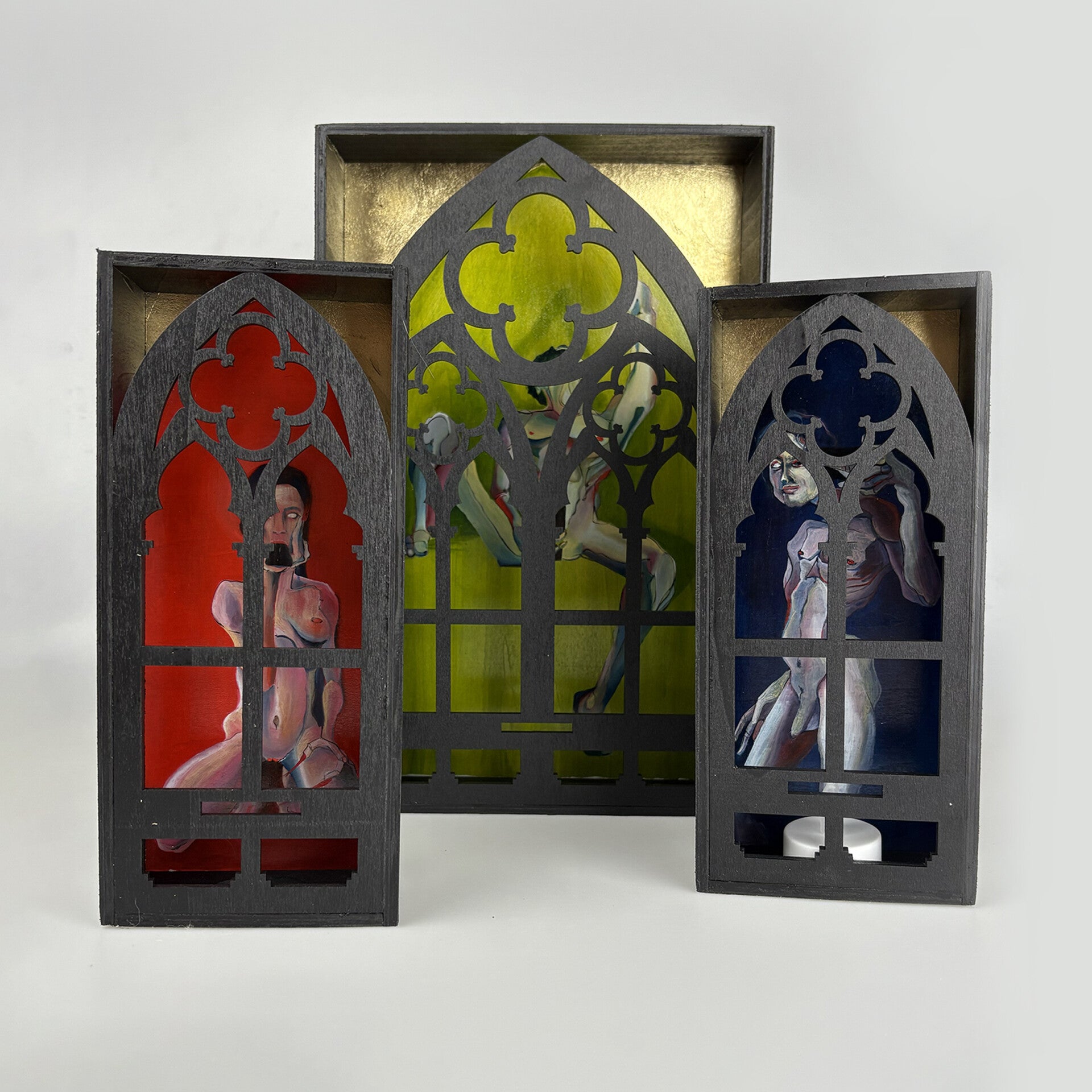 Triptyque RVB 2 -  Huile sur bois 17x 10 cm / 29x15 cm / 17x10 cm