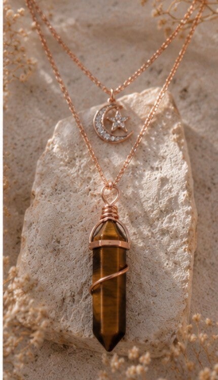 Copper moon with Tigers eye copper crystal - Protection & Return to sender