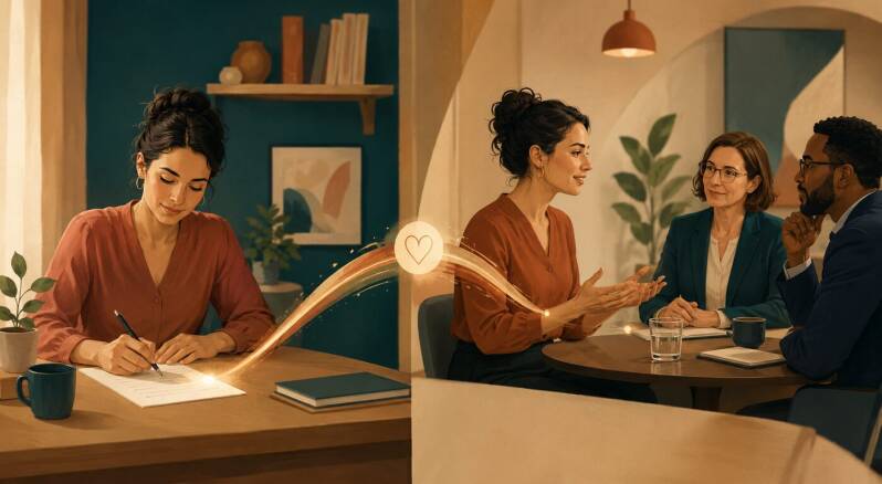 Illustration: vom Schreiben ins Gespräch