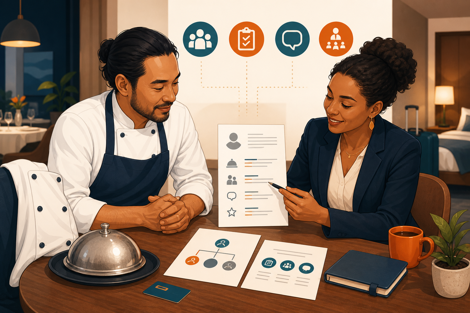 Infografik zum Onboarding-Prozess: Preboarding, erster Tag, 30-60-90-Tage-Struktur und Probezeitgespräch