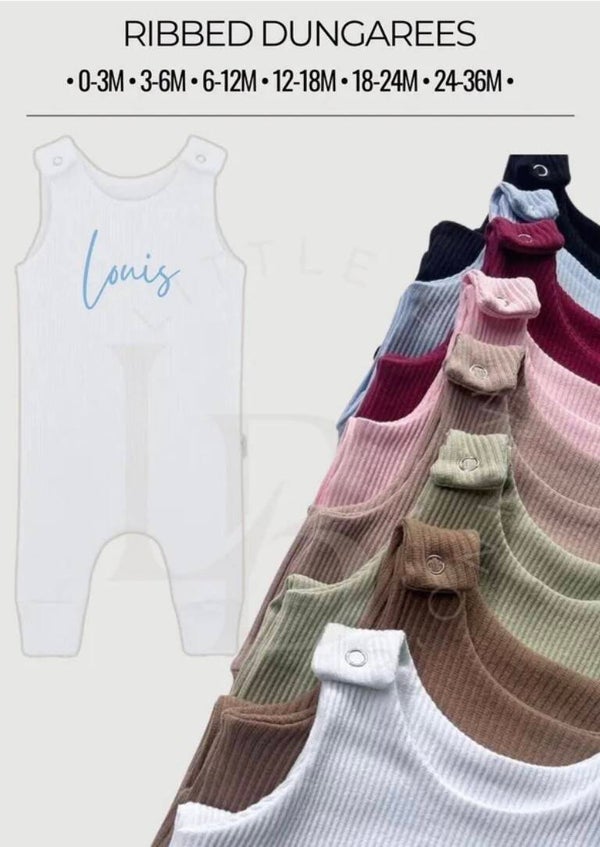 Embroidered Ribbed Dungarees
