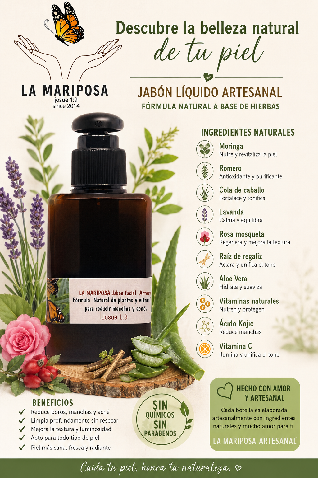 Jabón Facial en Gel  Natural,  de Extractos de plantas y vitaminas para una piel libre de manchas y acné.