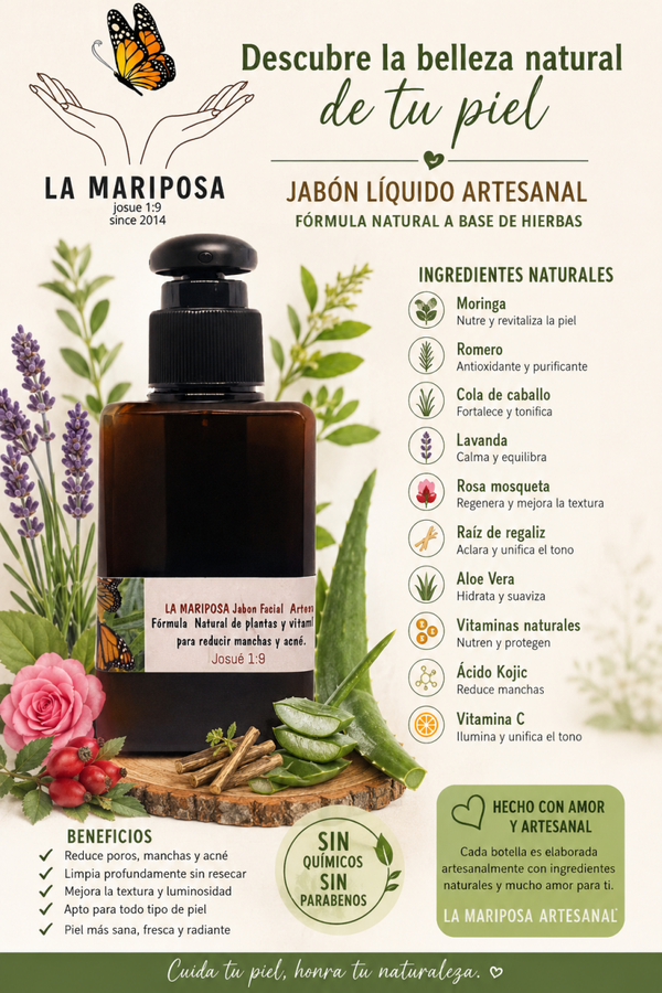 Jabón Facial en Gel  Natural,  de Extractos de plantas y vitaminas para una piel libre de manchas y acné.