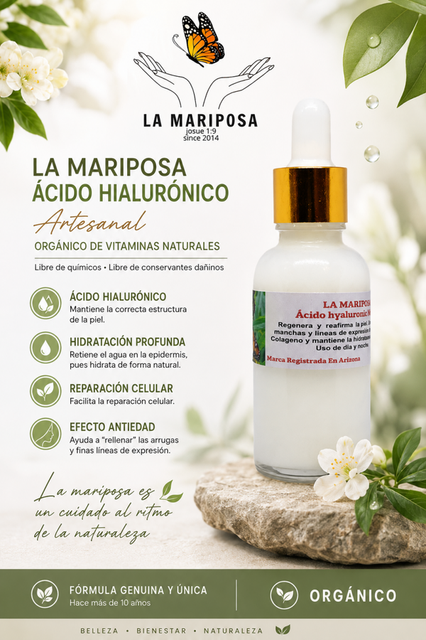 La Mariposa Suero de Ácido Hialurónico y vitaminas  Natural.