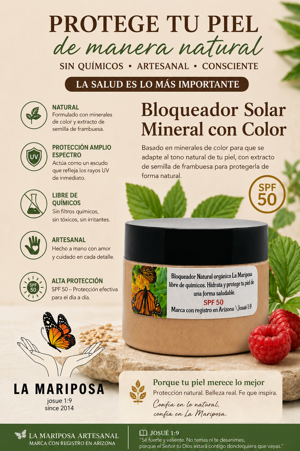 La Mariposa Bloqueador Natural  libre de químicos.