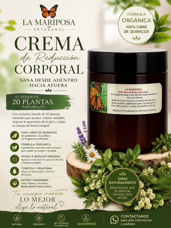 Crema La Mariposa de plantas excelente en reducir medidas  corporales 8 Oz