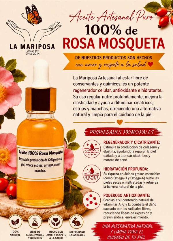 Rosa Mosqueta Aceite puro Orgánico La Mariposa.