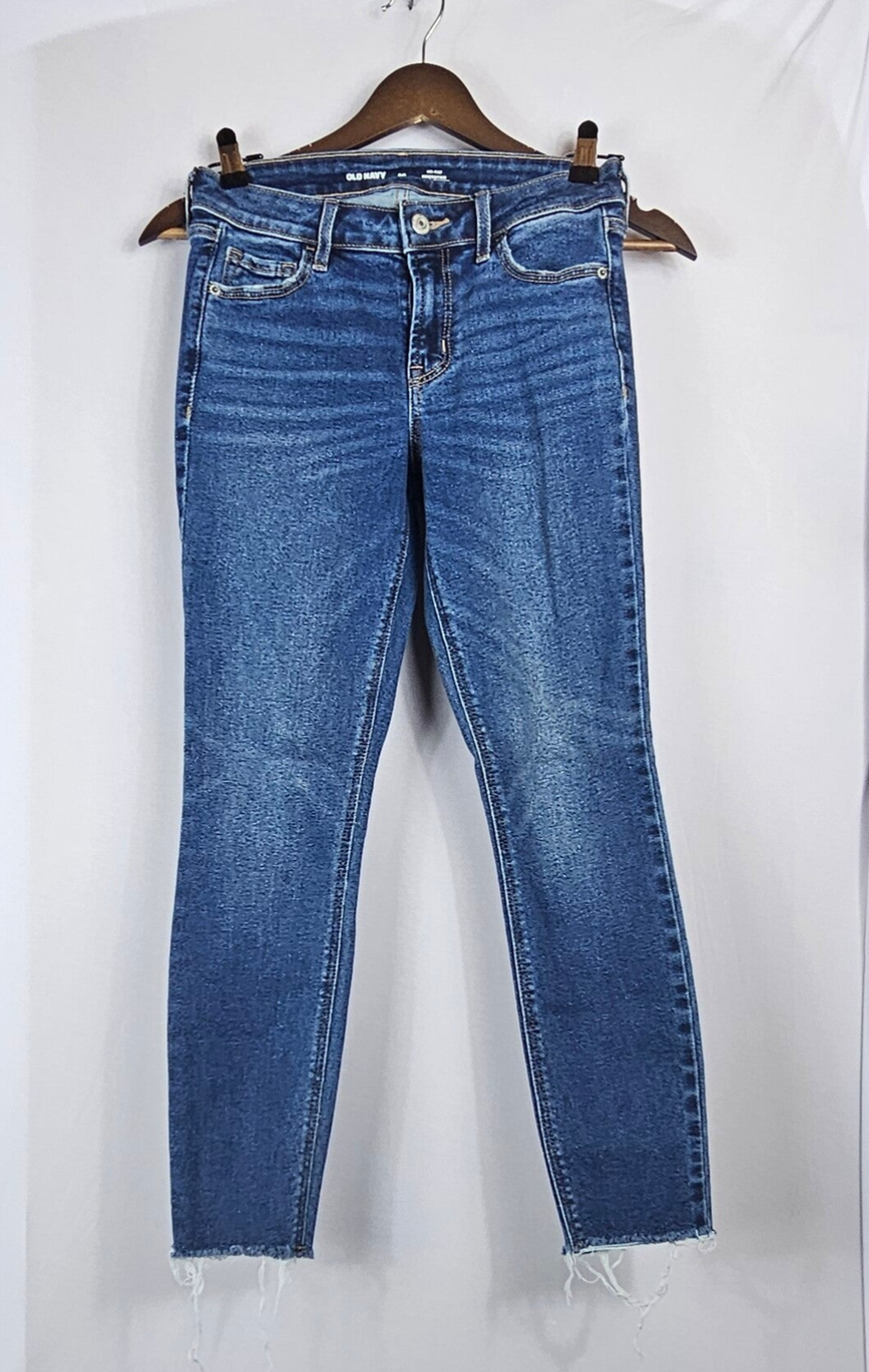 Old Navy Medium Wash Denim Skinny Jeans Distressed Ankles Size 00